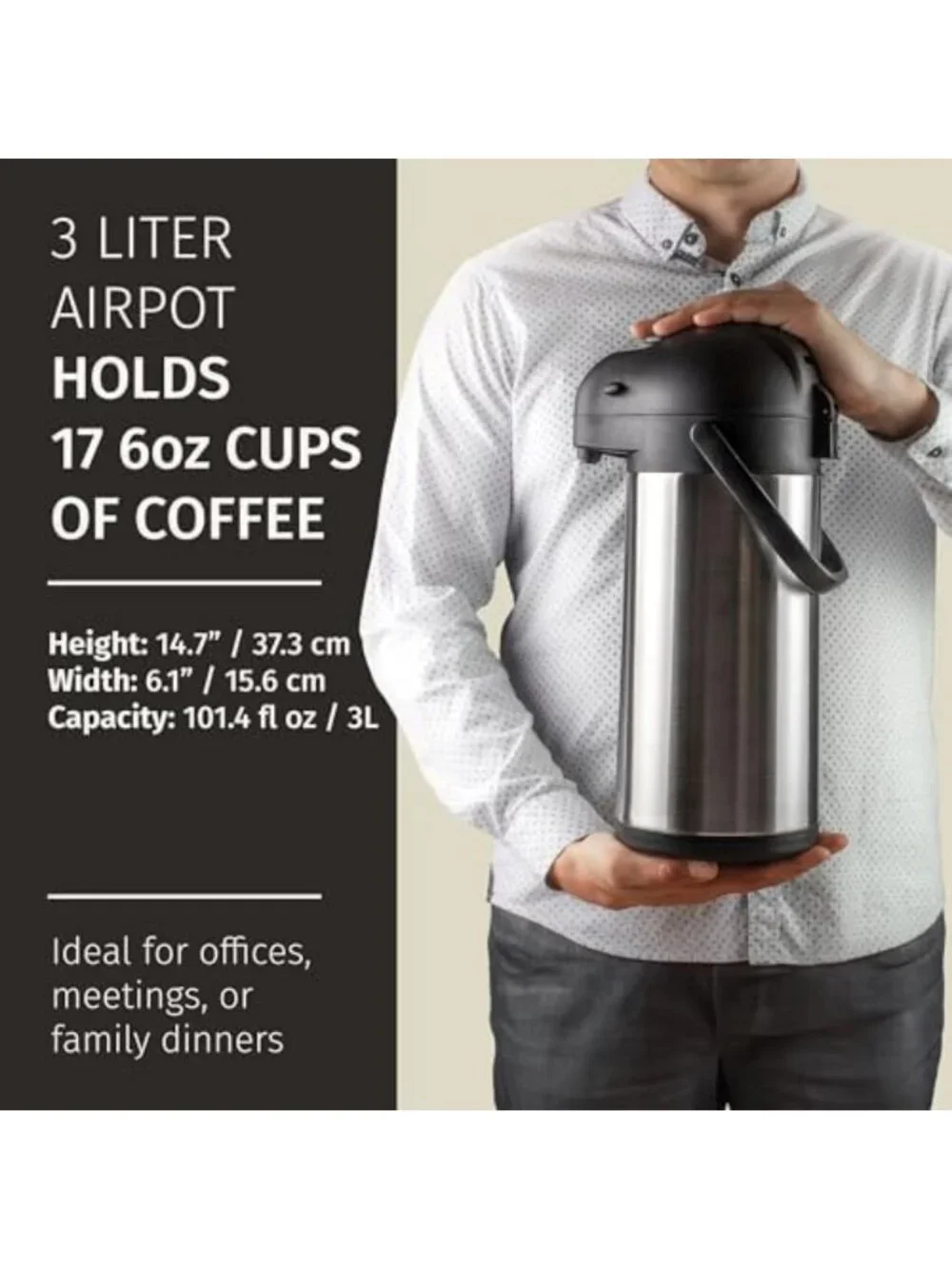 Large 102oz Coffee Carafe with Pump | Hot Water Dispenser Airpot for Parties